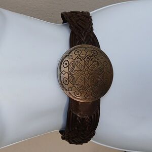 Vintage Wide Braided Woven Leather Belt Brown Womens